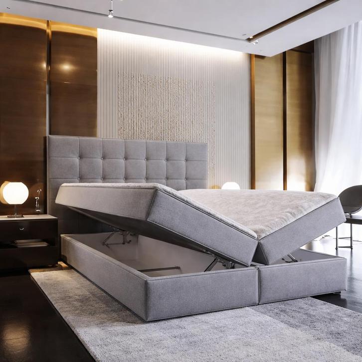 OP=OP Opberg Boxspring Dubai 200 x 220 Grijs | 40 cm boxen, Huis en Inrichting, Slaapkamer | Boxsprings, Nieuw, Overige maten