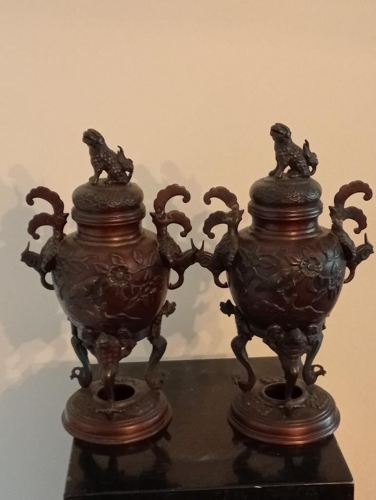 Set Chinese Japanse Aziatische bronzen wierookbrander, Ophalen