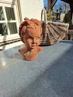 Meisjes hoofd tuinbeeld keramiek geboetseerd, Ophalen of Verzenden