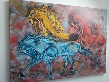 Kleurrijk schilderij uit Italie met 3 paarden € 25,00  beschikbaar voor biedingen