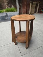 Vintage houten bijzettafel met 2 bladen, Huis en Inrichting, Minder dan 55 cm, Gebruikt, Rond, Hout