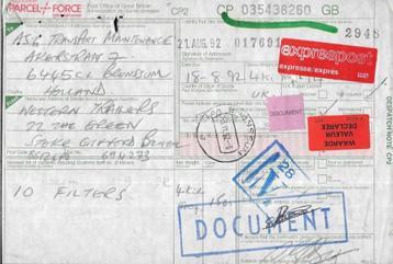 PTT Strookje express document waarde op pakketkaart  beschikbaar voor biedingen