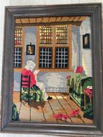 Vintage borduurwerk ingelijst ‘meisje bij het venster’, Ophalen of Verzenden, Zo goed als nieuw