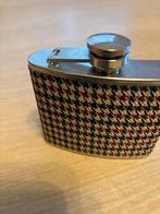 Roestvrijstalen heupfles met geruit patroon, Antiek en Kunst, Ophalen of Verzenden