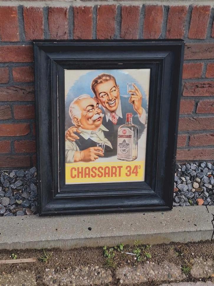 Oude Chassart reclame poster in lijst., Verzamelen, Merken en Reclamevoorwerpen, Gebruikt, Reclamebord, Ophalen