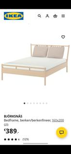 BJÖRKSNÄS Bedframe 160x200 cm - Berkenfineer, Ophalen, Verstelbaar, Beige, Tweepersoons
