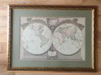 Grote vintage wereldkaart ingelijst - herdruk, Antiek en Kunst, Kunst | Litho's en Zeefdrukken, Ophalen