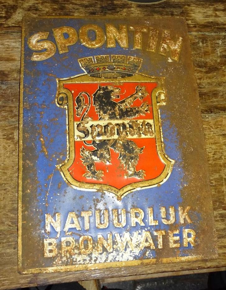 oud reclamebord spontin natuurlijk bronwater, Antiek en Kunst, Curiosa en Brocante, Ophalen