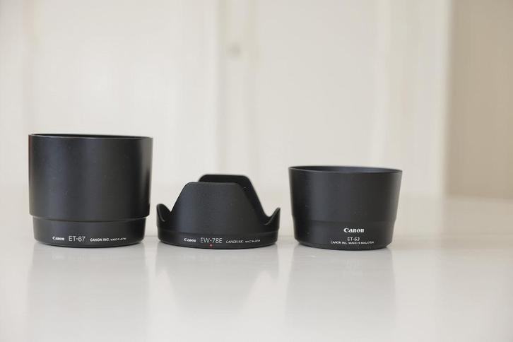 zonnekappen voor Canon Objectieven  ET-67  ET63 en EW-78E, Audio, Tv en Foto, Fotografie | Lenzen en Objectieven, Zo goed als nieuw