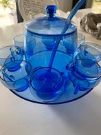 Vintage glazen bowlset blauw glas, Huis en Inrichting, Woonaccessoires | Etagères, Ophalen, Zo goed als nieuw