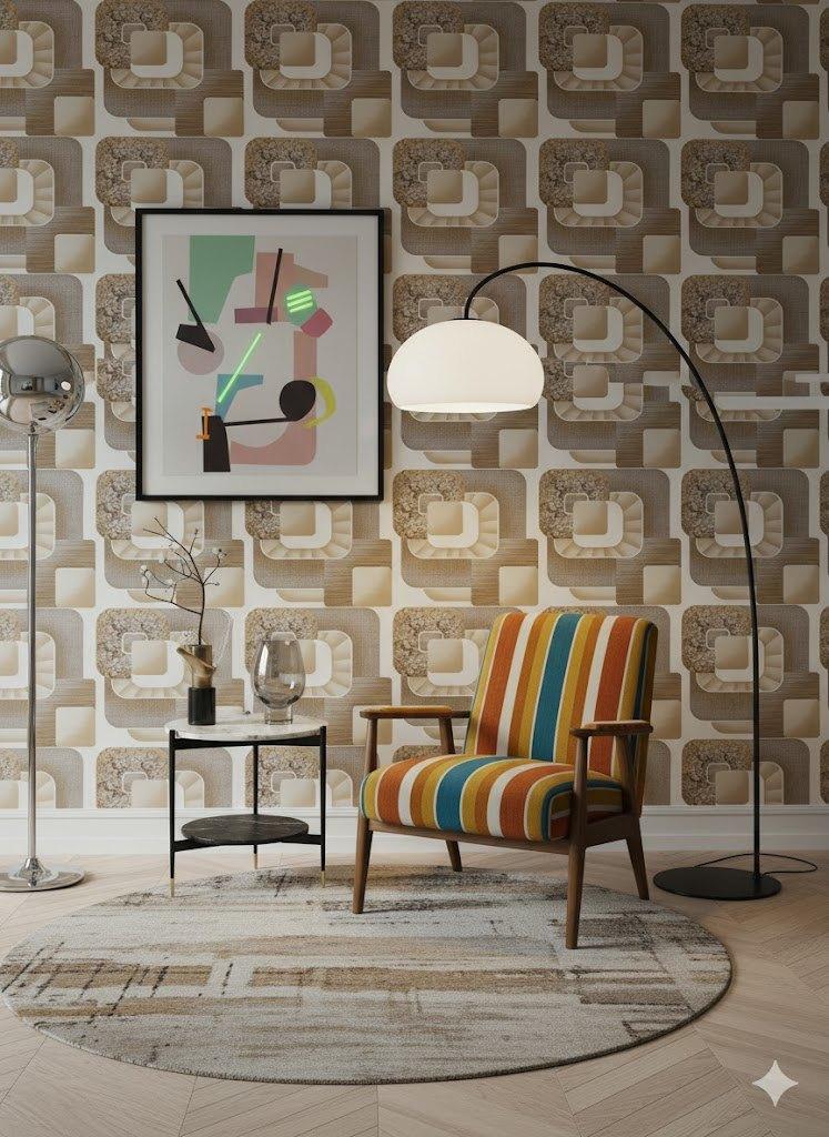 6764 beige grafisch blokdessin warm vintage behang, Swiet, Huis en Inrichting, Stoffering | Behang, Ophalen of Verzenden, 50 tot 75 m²