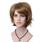 Moderne pruik roodblond kort haar met plukjes kleu, Verzenden, Nieuw, Pruik of Haarverlenging