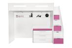 Options hoogslaper met bureau en ladekast - 90x200 - Wit/roz