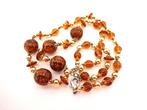 Ketting van bruine gaskralen met glitter, Verzenden, Zo goed als nieuw, Bruin, Overige materialen