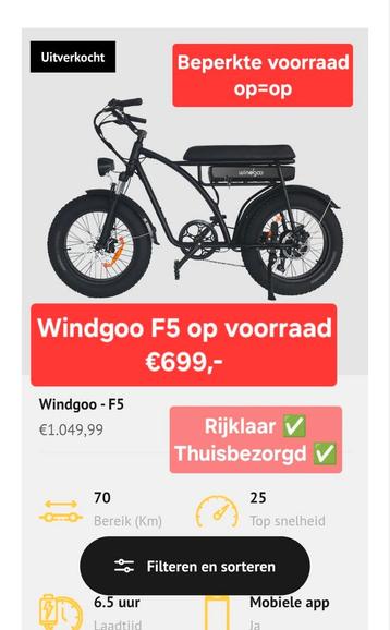 Fatbike Windgoo F5 F18 Ouxi V8 C80 mini H9 V20 Pro Max beschikbaar voor biedingen
