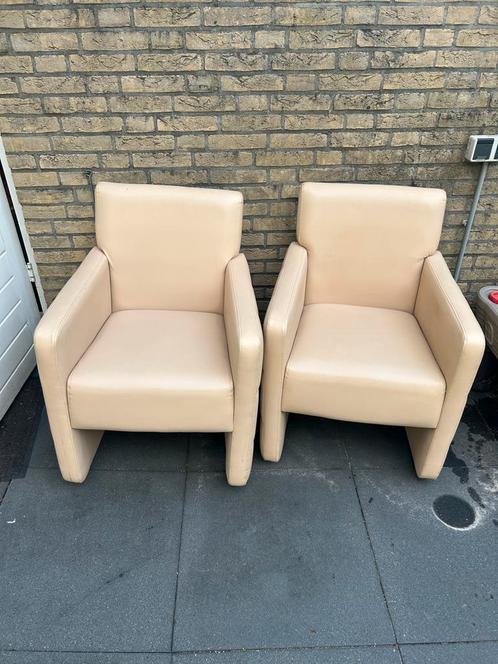 2 Beige Leren Fauteuils, Huis en Inrichting, Fauteuils, Gebruikt, Leer, 50 tot 75 cm, Minder dan 75 cm, Ophalen
