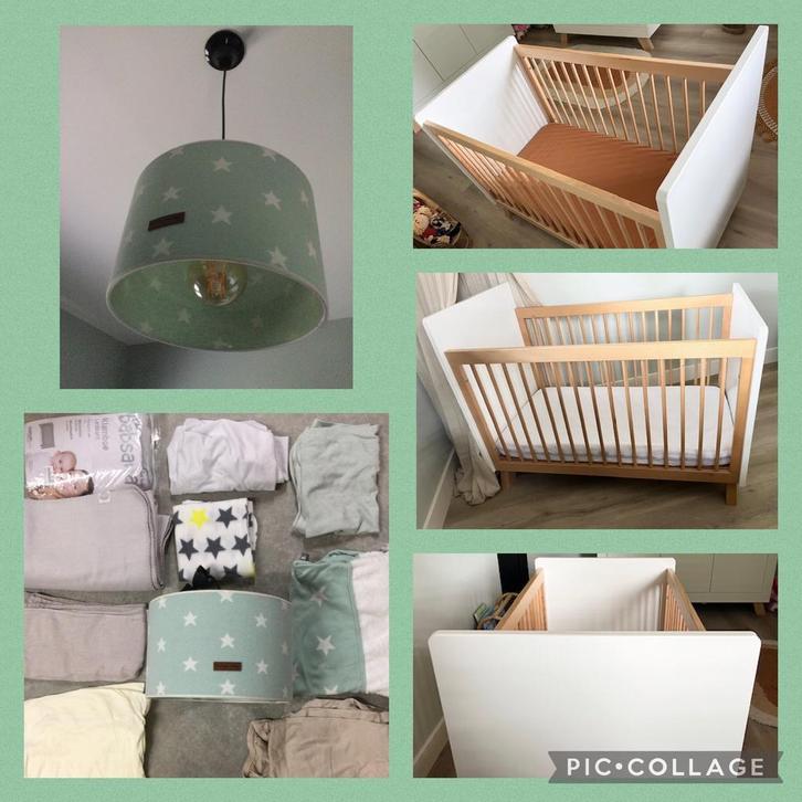 Baby ledikant 120x60 beuken wit nieuw staat met aankleding, Kinderen en Baby's, Babywiegjes en Ledikanten, Zo goed als nieuw, Ledikant