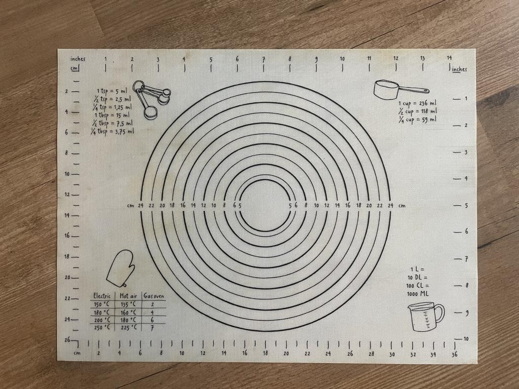 2 siliconen bakmatjes (blauw en met maten erop), Huis en Inrichting, Keuken | Keukenbenodigdheden, Ophalen, Gebruikt