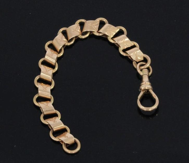 Chatelaine zakhorloge 14k goud antiek sieraad heren vintage, Sieraden, Tassen en Uiterlijk, Antieke sieraden, Ketting, Goud, Met edelsteen