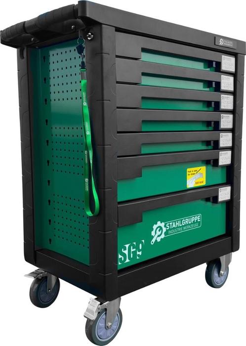 Stahlgruppe SG9 - Gereedschapwagen - Groen - 7 Laden - 5 Gev, Doe-het-zelf en Verbouw, Gereedschapskisten, Nieuw, Gevuld, Ophalen