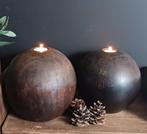 Grote zware houten bollen voor waxinelichtje, Huis en Inrichting, Woonaccessoires | Kandelaars en Kaarsen, Ophalen, Hout, Kandelaar