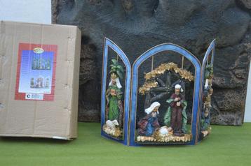 Vintage kerst drieluik metalen frame voorstelling kerststal beschikbaar voor biedingen