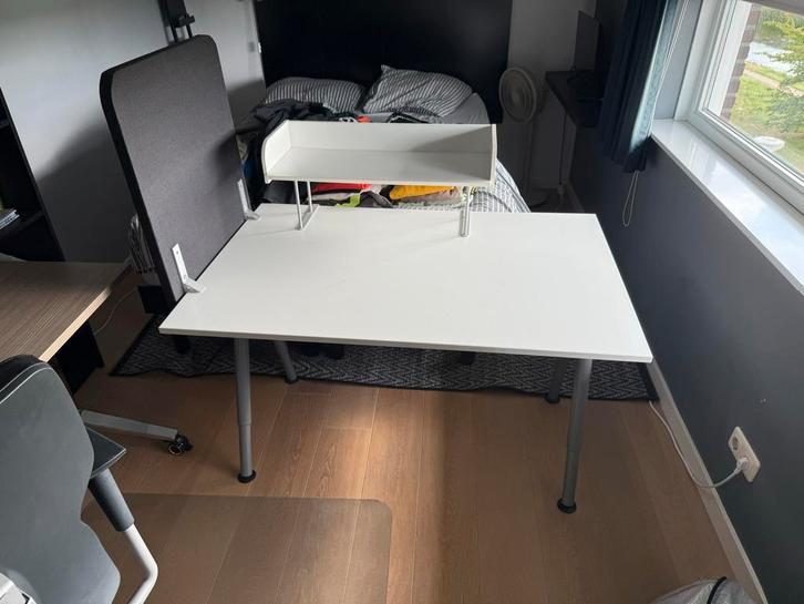Ikea Bureau 120x80 cm met Zijwand en Opzettafeltje, Huis en Inrichting, Bureaus, Gebruikt, Bureau, In hoogte verstelbaar, Ophalen