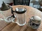 Antieke Bierpullen met Tinnen Deksel - Set van 3, Antiek en Kunst, Antiek | Glas en Kristal, Ophalen