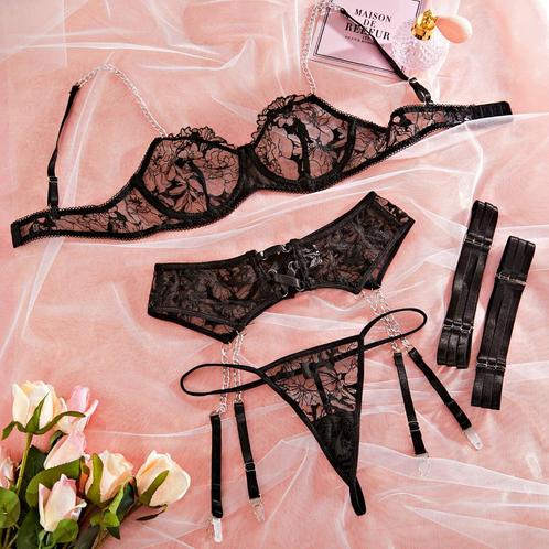 Zwart dames lingerie setje / transparant slipje bh sexy kant, Kleding | Dames, Ondergoed en Lingerie, Setje, Zwart, Verzenden