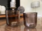 Theelichthouders set van 2 diameter/hoogte 9 & 8 cm, Overige materialen, Bruin, Ophalen of Verzenden, Zo goed als nieuw