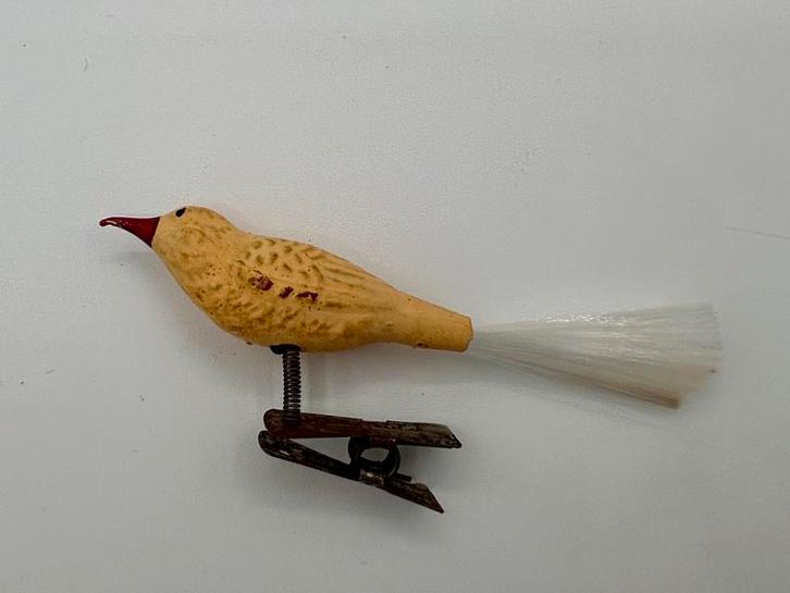 Oude kerstbal vogrltje kanarie op klem, Diversen, Kerst, Gebruikt, Ophalen of Verzenden