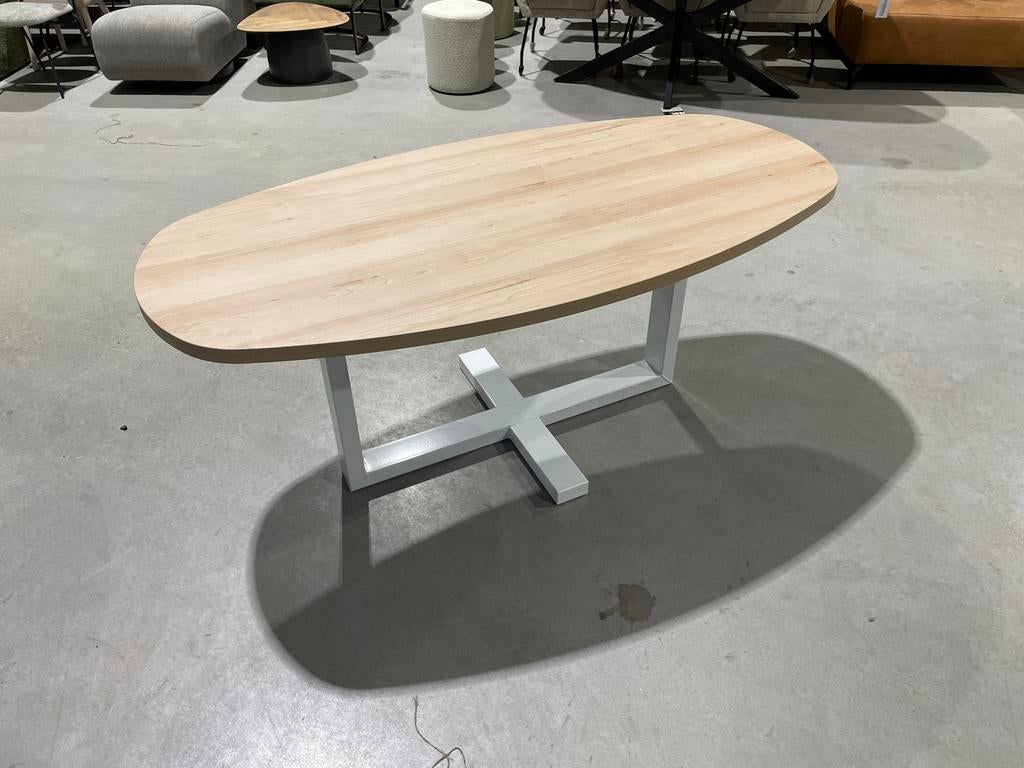 Ovale eettafel 180x90 cm met wit metalen onderstel, Zo goed als nieuw, Metaal, 150 tot 200 cm, Ophalen