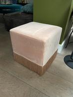 roze fluwelen velvet poefje met franjes, Ophalen, Zo goed als nieuw, Rond, Minder dan 50 cm