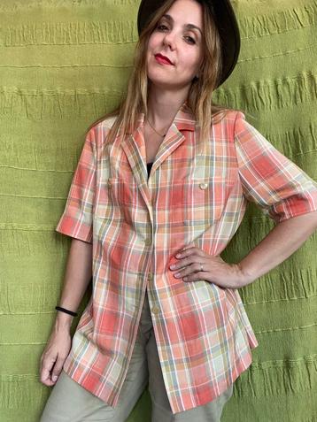 Vintage blouse - geruit - oranje/zalm - 42/XL of oversized beschikbaar voor biedingen