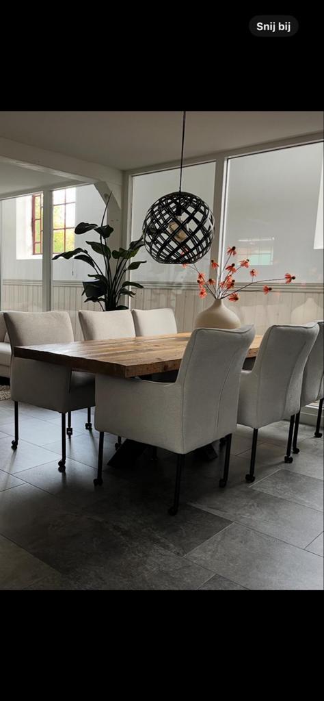 Eetkamertafel met stalen spinnenpoot - Zo Goed Als Nieuw, Huis en Inrichting, Tafels | Eettafels, Zo goed als nieuw, 50 tot 100 cm