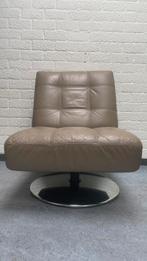 Vintage fauteuil met chrome draaivoet, taupe Samoa leer, Ophalen, Vintage, Zo goed als nieuw, 50 tot 75 cm