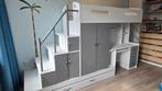 Hoogslaper met bureau, kledingkast en uitschuifbed, Huis en Inrichting, Ophalen, 90 cm, Eenpersoons, Wit