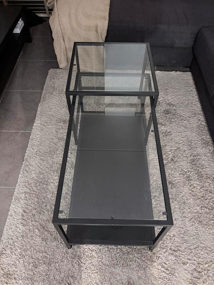 Moderne Salontafel met Glas en Metaal, Huis en Inrichting, Tafels | Salontafels, Gebruikt, Minder dan 50 cm, 50 tot 100 cm, 100 tot 150 cm