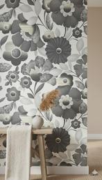 14243 vintage bloemen behang grey cream tones swiet, Ophalen of Verzenden, Grijs