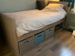 Steigerhouten bed met opbergruimte 200x90, Ophalen, 90 cm, Eenpersoons, Beige