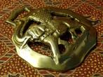 Groot antiek Engels kleppermannetje met olifant en kasteel., Antiek en Kunst, Antiek | Koper en Brons, Ophalen of Verzenden, Koper