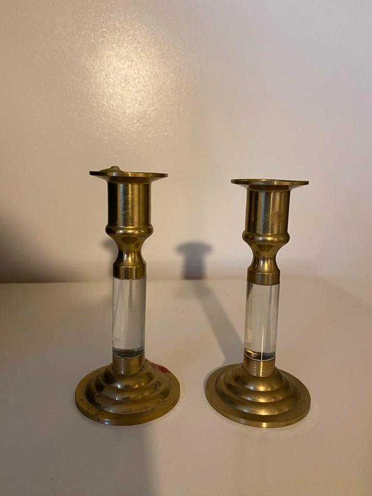 Vintage Kaarshouders - Set van 2 met Messing Details, Antiek en Kunst, Antiek | Kandelaars, Koper of Brons, Ophalen of Verzenden