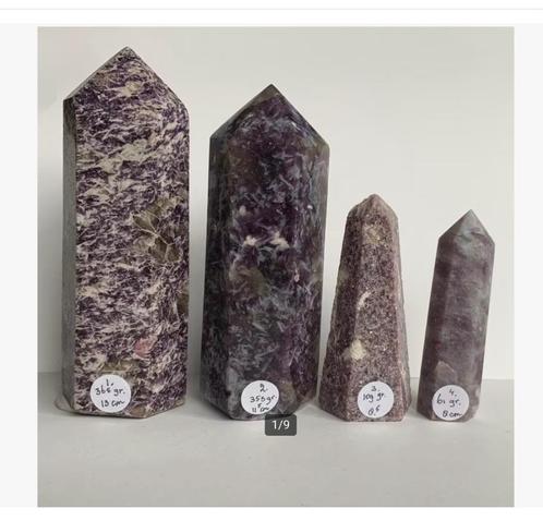 4 x Lepidoliet Torens Punten, zie beschrijving, Verzamelen, Mineralen en Fossielen, Mineraal, Ophalen of Verzenden