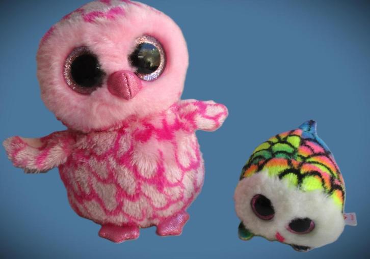 Ty Beanie Boo Uil Twiggy Roze + Ty Teeny Tys Hootie Regen, Kinderen en Baby's, Speelgoed | Knuffels en Pluche, Zo goed als nieuw