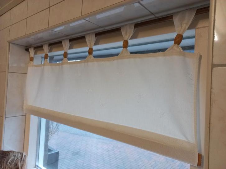 2 stuks vitrage/gordijntje, Huis en Inrichting, Stoffering | Gordijnen en Lamellen, Gebruikt, Minder dan 100 cm, 50 tot 100 cm