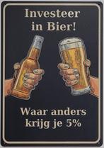 Investeer in bier reclamebord van metaal wandbord decoratie, Huis en Inrichting, Woonaccessoires | Tekstborden en Spreuken, Info@deconoord.nl