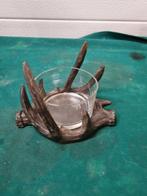 theelicht gewei met glas schaal, Huis en Inrichting, Woonaccessoires | Overige, Ophalen of Verzenden, 'T Olde Gre-j, Info@toldegrej.nl