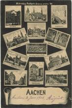 Aachen – Mikroskop-Postkarte met 12 locaties., Ophalen of Verzenden, Voor 1920, Gelopen, Duitsland