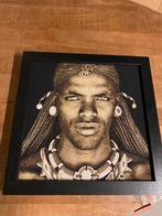 Mondiart samburu warrior sepia 43x43, Huis en Inrichting, Ophalen of Verzenden, Zo goed als nieuw, Schilderij, Minder dan 50 cm
