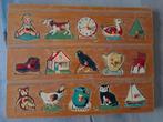 Vintage  houten puzzel leesplankje pop-hond-klok, Ophalen of Verzenden
